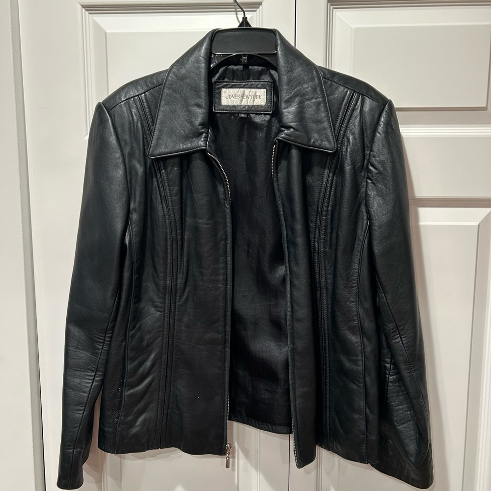 Jones New York Sleek Black Leather Jacket